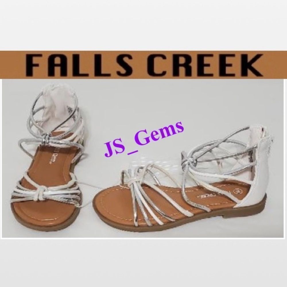 New Falls Creek Sandals Kids Girls Size 11 Sparkle Gladiator White Shoes NWT